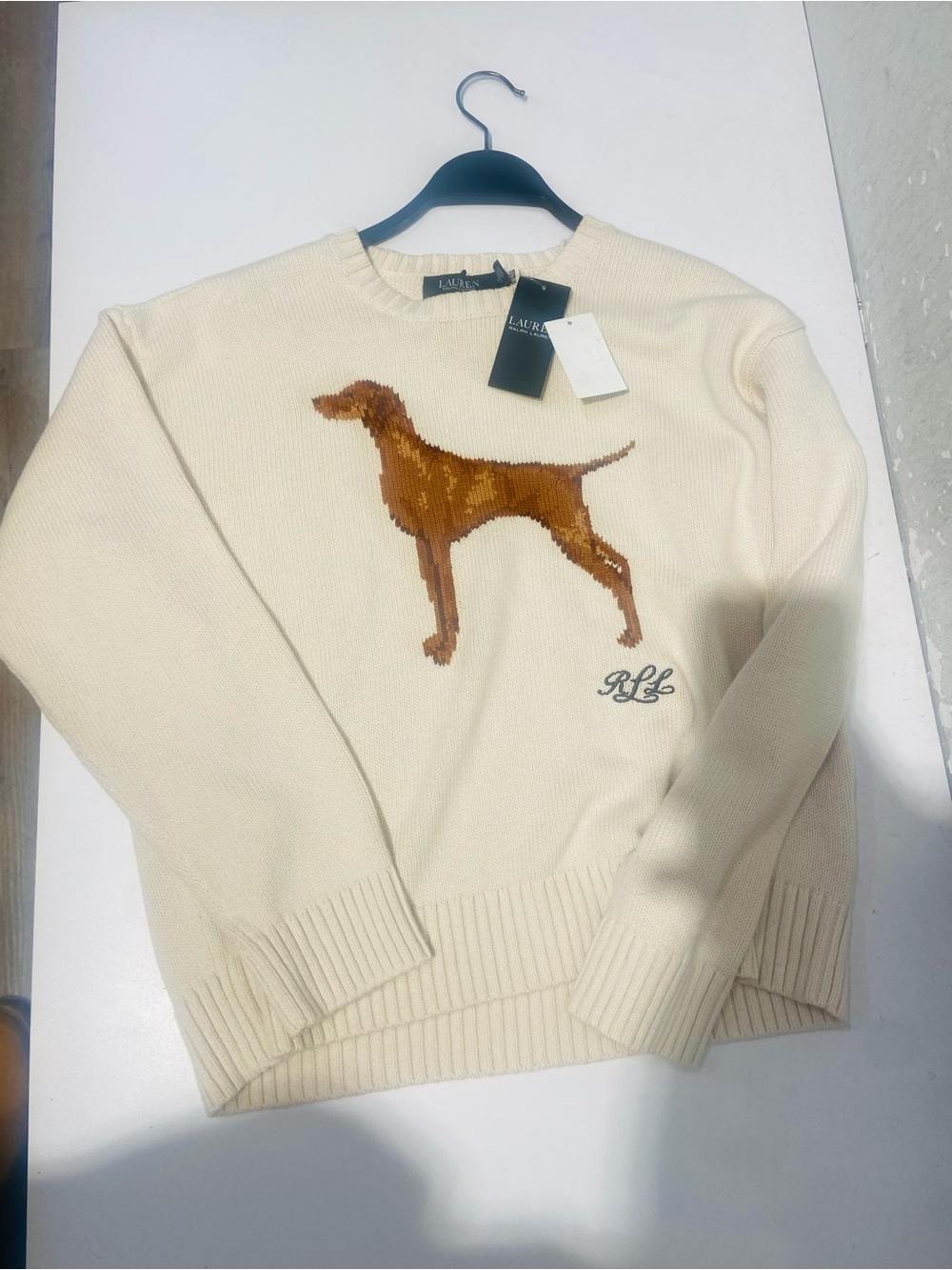 Ralph Lauren Cream pointer dog Crewneck Sweater